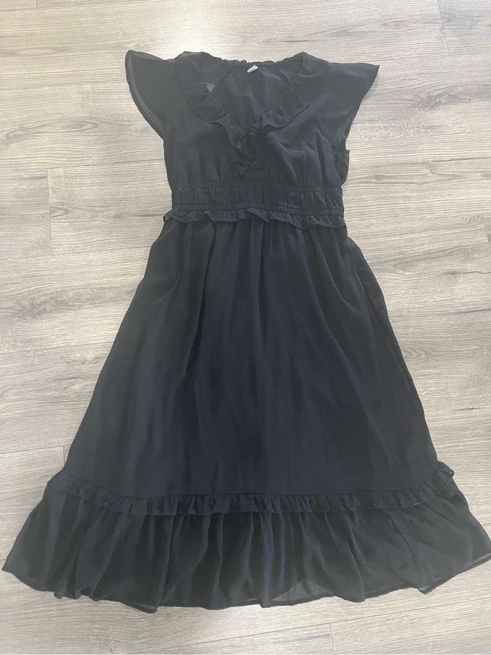 Black Ruffled Waist Midi Dress